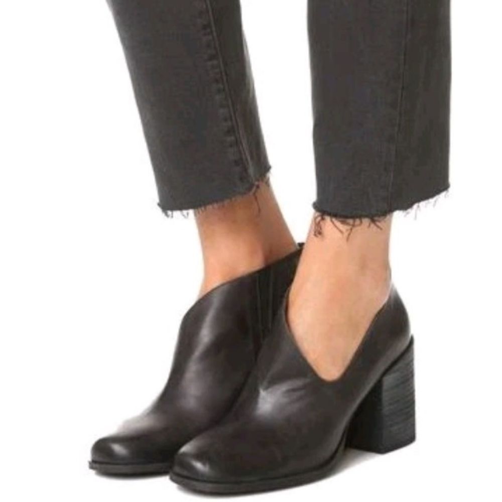 Free People Boots Terrah Ankle Booties Leather Block 3.5" Heel Cut Outs Black 41